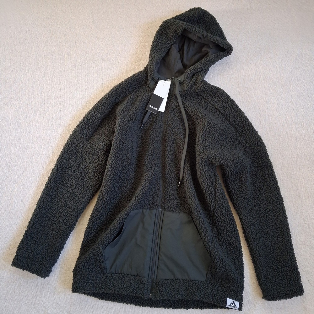 adidas green earth gorpcore utility fleece jacket cozy sherpa hoodie medium
